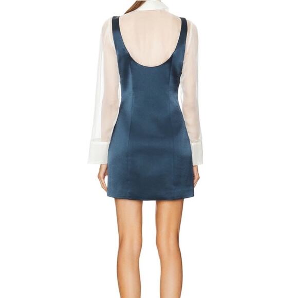 Cinq A Sept - Naia Tie-Neck Satin Long-Sleeve Mini Dress size 4 - Picture 2 of 5